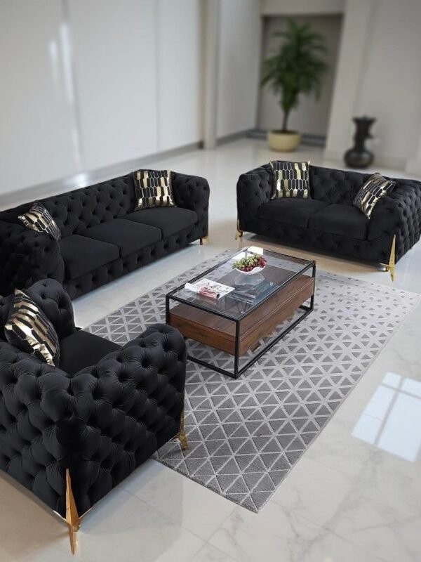 6 Seater Black Chesterfield