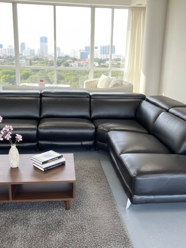 Drake Black 5 Seater Genuine Leather  sofa